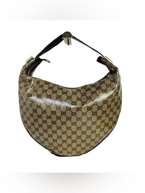 Gucci Beige Brown Monogram Crescent Shoulder Bag